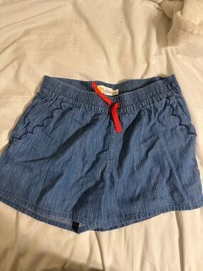 Mini Boden Chambray Blue Shorts with Red Drawstring